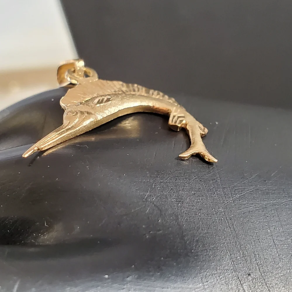 Nautical 14K Gold Fish Sail Fish Fisherman Fishing Pendant